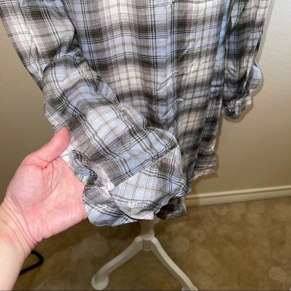 Motherhood Maternity Blue Flannel Plaid Lace-Up Long Sleeve Tunic Top Large - Picture 6 of 10